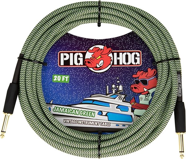 Pig Hog Vintage Series Instrument Cable, 1/4" Straight to 1/4" Straight, Jamaican Green, 20 foot, Action Position Back