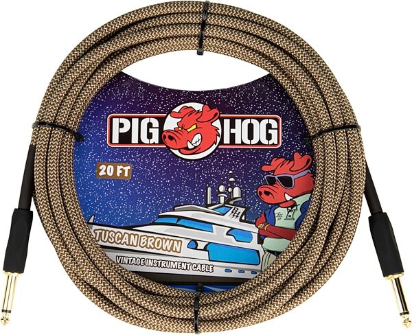 Pig Hog Vintage Series Instrument Cable, 1/4" Straight to 1/4" Straight, Tuscan Brown, 20 foot, Action Position Back