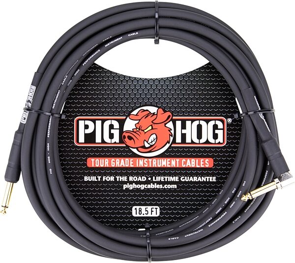 Pig Hog Vintage Series Instrument Cable, 1/4" Straight to 1/4" Right Angle, Black, 18 foot, Action Position Back