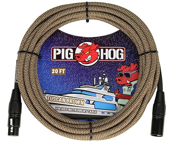 Pig Hog Woven XLR Microphone Cable, Tuscan Brown, 20 foot, Action Position Back