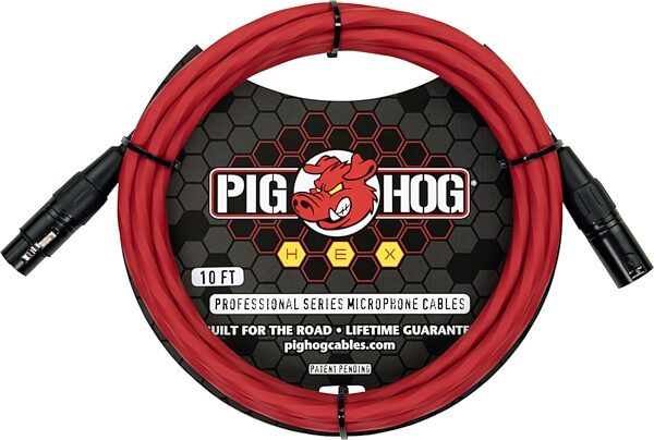 Pig Hog Hex Series XLR Microphone Cable, Candy Apple Red, 10 foot, Action Position Front