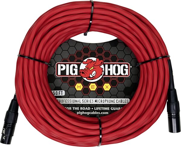 Pig Hog Hex Series XLR Microphone Cable, Candy Apple Red, 50 foot, Action Position Front
