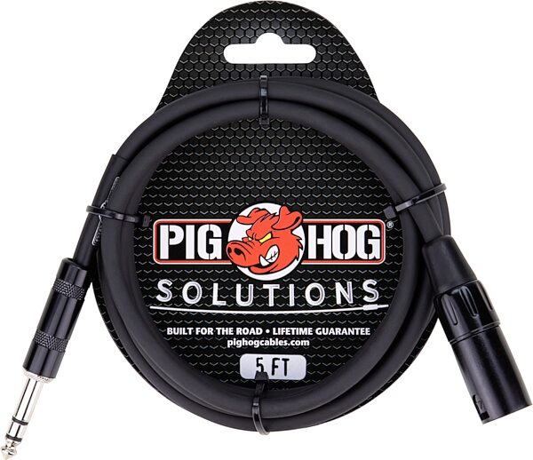 Pig Hog 1/4" TRS (Male) to XLR (Male) Adaptor Cable, 5 foot, Action Position Back