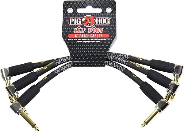 Pig Hog Lil Pigs Pedal Patch Cables, 3-Pack, Amp Grill, 6 inch, 3-Pack, Action Position Back