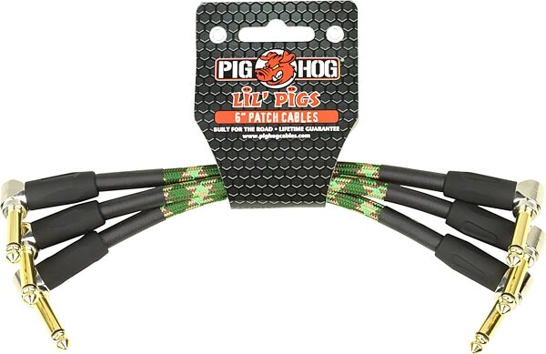 Pig Hog Lil Pigs Pedal Patch Cables, 3-Pack, Vintage Camouflage, 6 inch, 3-Pack, Main