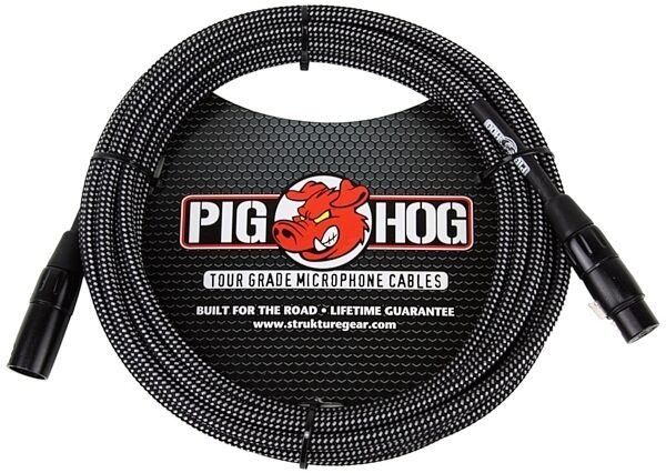 Pig Hog Woven XLR Microphone Cable, Black and White, 10 foot, Main