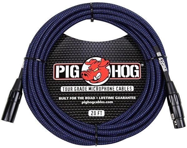 Pig Hog Woven XLR Microphone Cable, Black and Blue, 20 foot, Main
