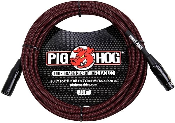 Pig Hog Woven XLR Microphone Cable, Black and Red, 20 foot, Main