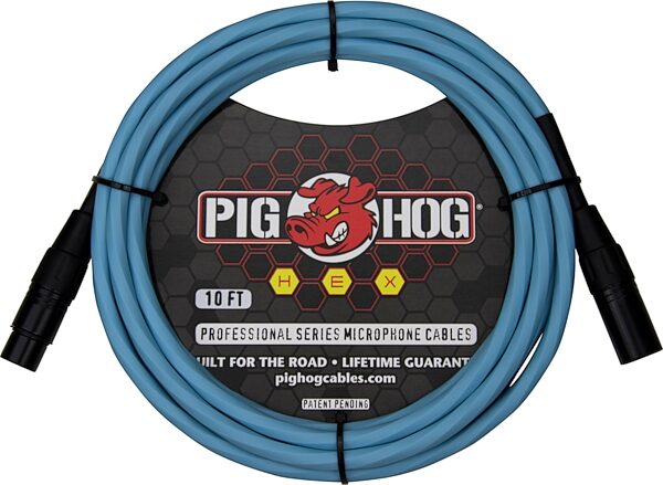 Pig Hog Hex Series XLR Microphone Cable, Daphne Blue, 10 foot, Main