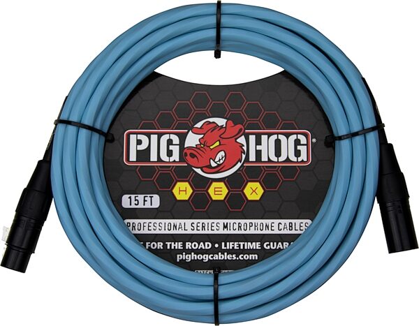 Pig Hog Hex Series XLR Microphone Cable, Daphne Blue, 15 foot, Main