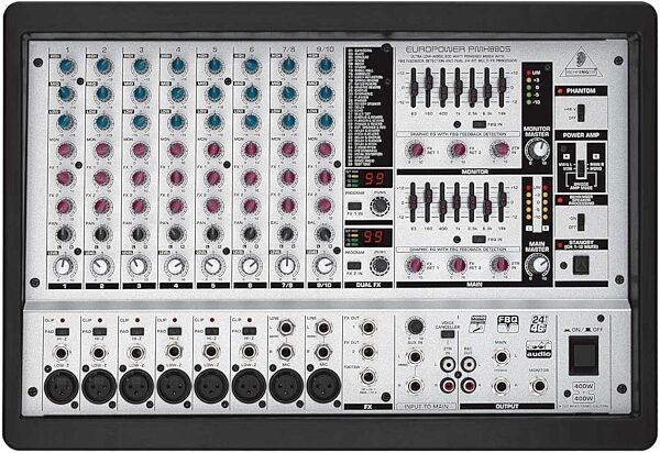 Behringer PMH880S 10-Channel Powered Mixer with FX (800 Watts), Front