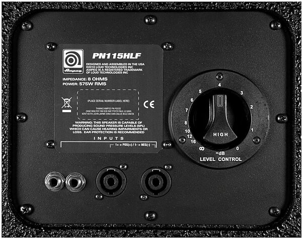 Ampeg PN-115HLF PRO NEO Bass Cabinet (575 Watts, 1x15"), New, Input Panel
