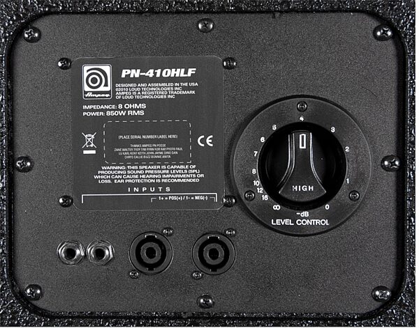 Ampeg PN-410HLF PRO NEO Bass Cabinet (850 Watts, 4x10"), New, Input Panel