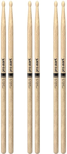 Pro-Mark Shira Kashi Oak 5A Drumsticks Wood Tip, 3-Pack, pack