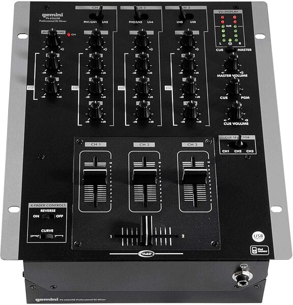 Gemini PS626USB Professional 3-Channel USB Mixer, Front