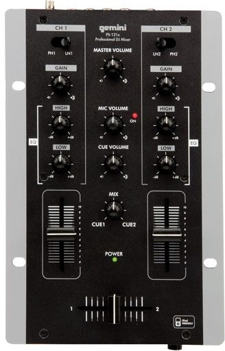 Gemini PS121X 2-Channel Professional Scratch DJ Mixer, Top