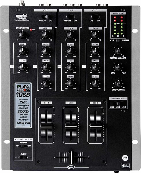 Gemini PS626USB Professional 3-Channel USB Mixer, Main