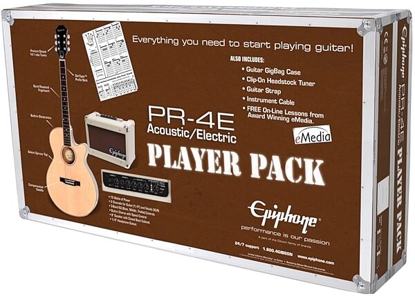 Epiphone PR-4E Acoustic-Electric Guitar Player Package, Natural, View 1