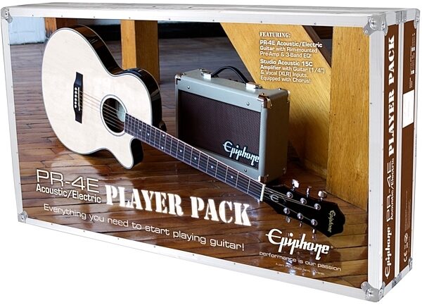 Epiphone PR-4E Acoustic-Electric Guitar Player Package, Natural, View 2