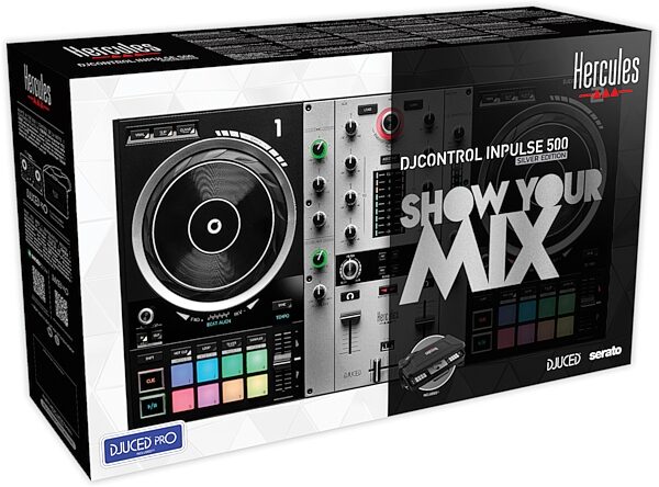 Hercules DJControl Inpulse 500 DJ Controller, Limited-Edition Silver, with Included Carry Case, Package