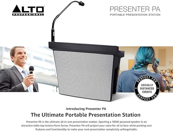 Alto Professional Presenter PA Portable Podium System with Rechargeable Battery, New, In Use