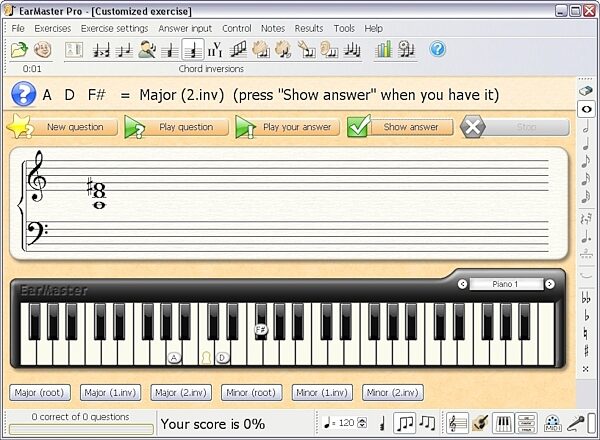EarMaster School Ear Training Software, Screenshot - Chord Inversions Piano