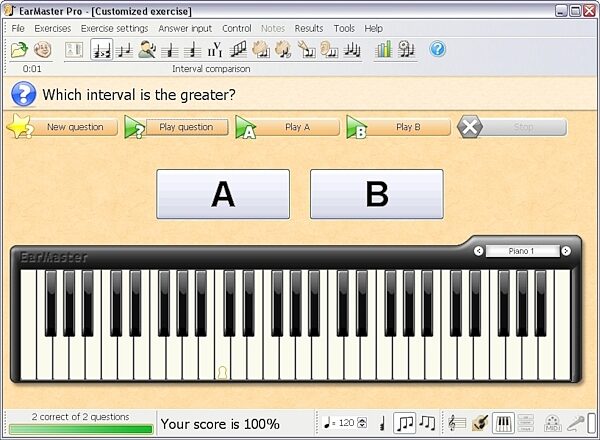 EarMaster School Ear Training Software, Screenshot - Interval Comparison Piano