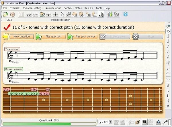 EarMaster School Ear Training Software, Screenshot - Melodic Dictation Guitar