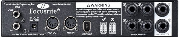 Focusrite Saffire Pro 14 FireWire Audio Interface, Back