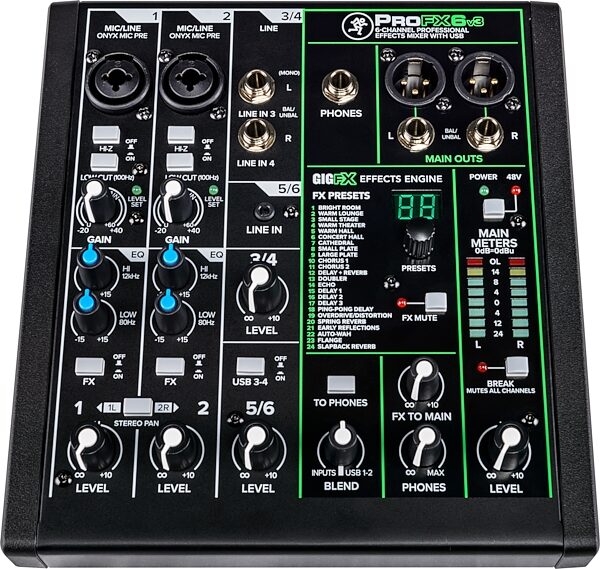 Mackie ProFX6v3 Professional USB Mixer, 6-Channel, New, Action Position Back