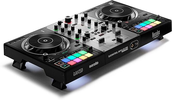 Hercules DJControl Inpulse 500 DJ Controller, Limited-Edition Silver, with Included Carry Case, Angle