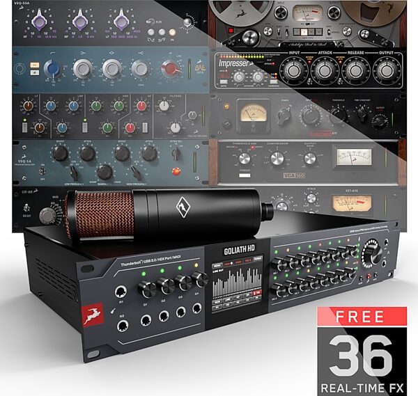 Antelope Audio Goliath HD Gen 3 Thunderbolt and USB 3.0 Audio Interface with Edge Duo Mic, Main with all components Front