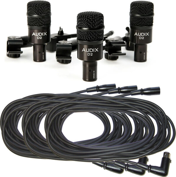 Audix D2 Dynamic Hypercardioid Instrument Microphone, 3-Pack, with 3 Audix D-Vice Clips and XLR Cables, Main