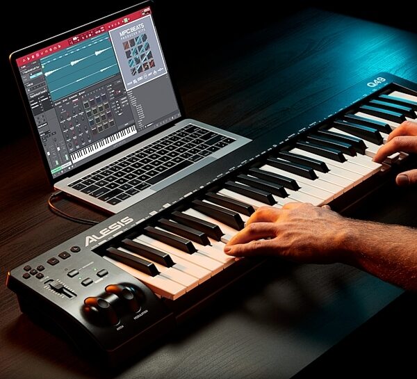 Alesis Q49 MKII USB MIDI Keyboard Controller, 49-Key, Action Position Back