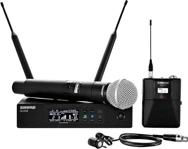 Shure QLXD124/85 Combo Wireless System with SM58 Handheld Transmitter and WL185 Lavalier Microphone, Action Position Back