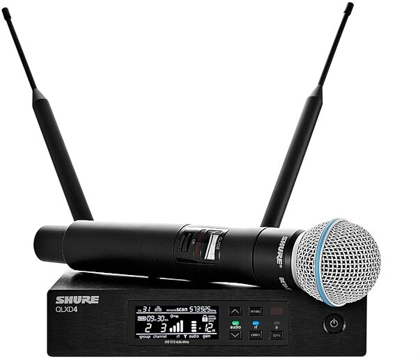 Shure QLXD24/B58 Wireless System with Beta 58A Handheld Microphone Transmitter, Band V50 (174 - 216 MHz), Warehouse Resealed, Action Position Front