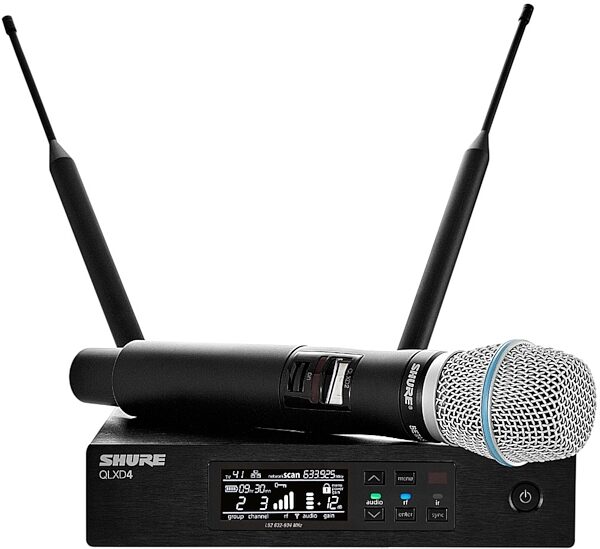 Shure QLXD24/B87A Wireless System with Beta 87a Handheld Microphone Transmitter, Band V50 (174 - 216 MHz), Warehouse Resealed, Action Position Front