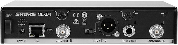 Shure QLXD4 Half-Rack Single-Channel Digital Wireless Receiver, Band G50 (470 - 534 MHz), Action Position Back