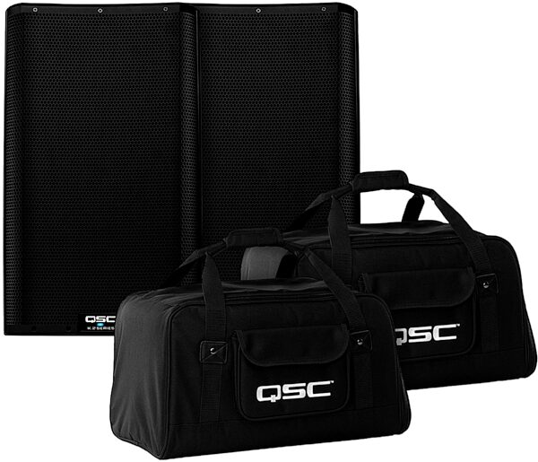 QSC K12.2 Powered Loudspeaker (2000 Watts, 1x12"), Pair, with Totes, pack