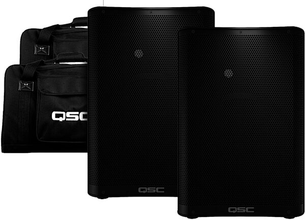 QSC CP12 Compact Powered Loudspeaker, Pair, with QSC Tote Bags, Main