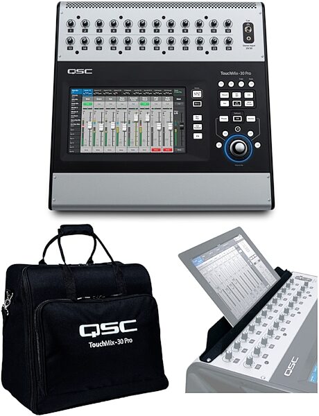 QSC TouchMix-30 Pro Digital Mixer, 32-Channel, With TouchMix Tote and TS1 Tablet Stand, Pack