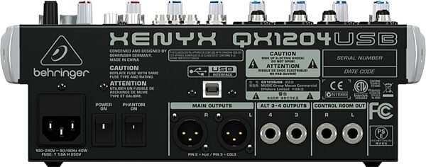 Behringer QX1204USB XENYX USB Mixer, 8-Channel, Rear
