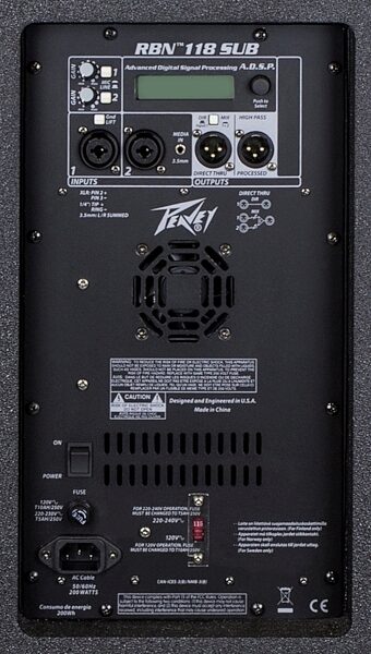 Peavey RBN-118 SUB Powered PA Subwoofer (2000 Watts, 1x18"), Back