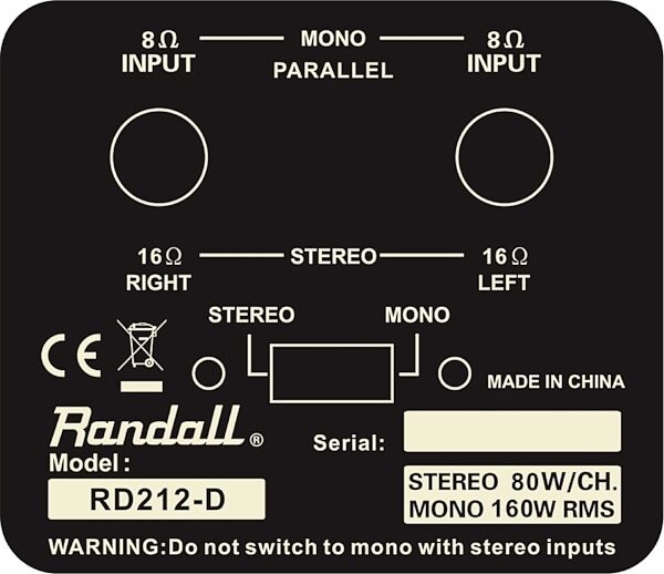 Randall RD212-D Diavlo Series Guitar Speaker Cabinet (160 Watts, 2x12"), Connections