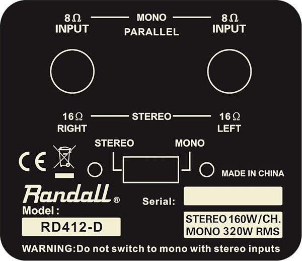 Randall RD412-D Diavlo Guitar Speaker Cabinet (320 Watts, 4x12"), Connections