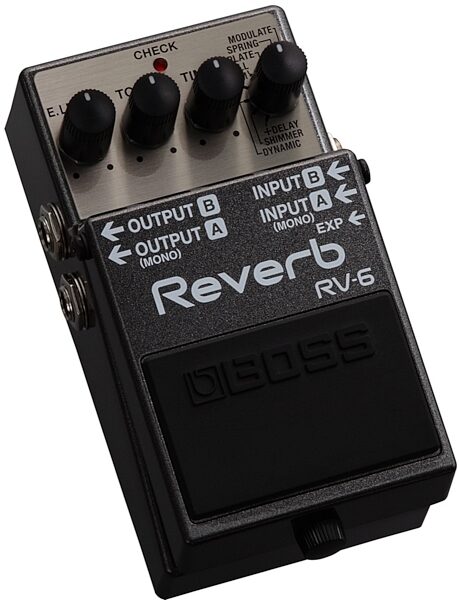 Boss RV-6 Digital Reverb Pedal, New, Angle