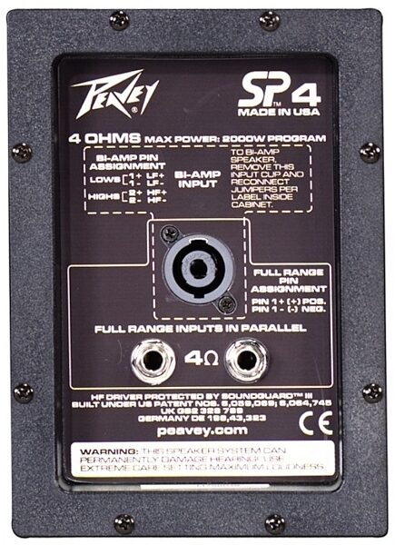Peavey SP4 II Quasi-3-Way Passive, Unpowered PA Speaker (2000 Watts, 2x15"), Pair, Rear Panel Detail