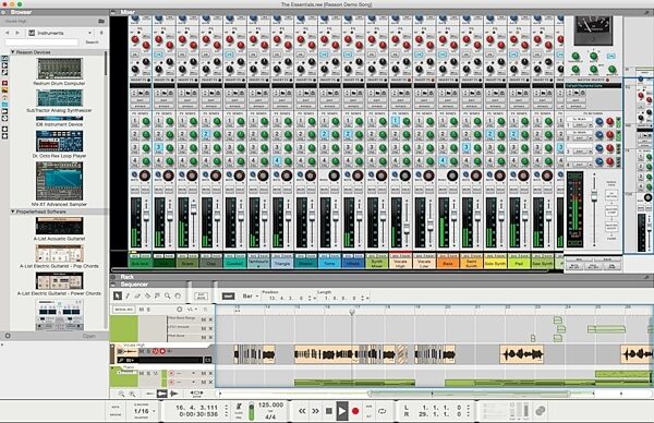 Propellerhead Reason 9.5 Essentials Recording Software, Screenshot of Mixer View