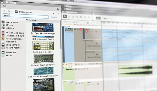 Propellerhead Reason 8 Music Production Software, Reason 8 Browser Screenshot