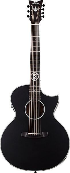 Schecter Regulo Caro-7 Acoustic-Electric Guitar, Satin Black, Action Position Back